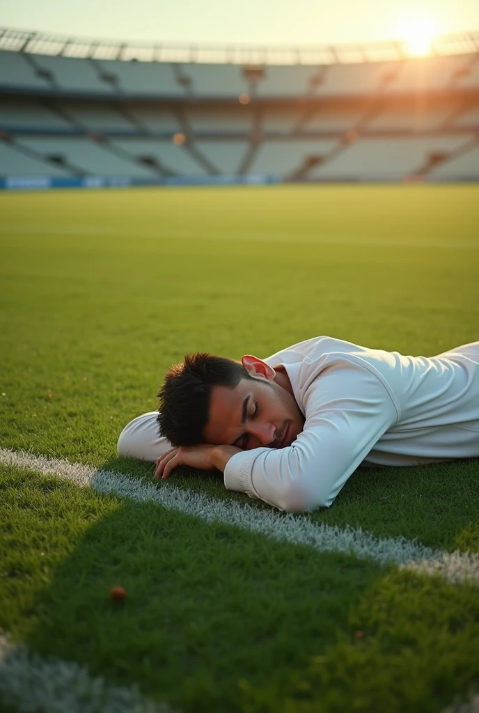 Vinicius sleeping in the middle of a football field