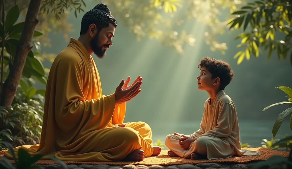 Gautam Buddha imparts his teachings to a young man