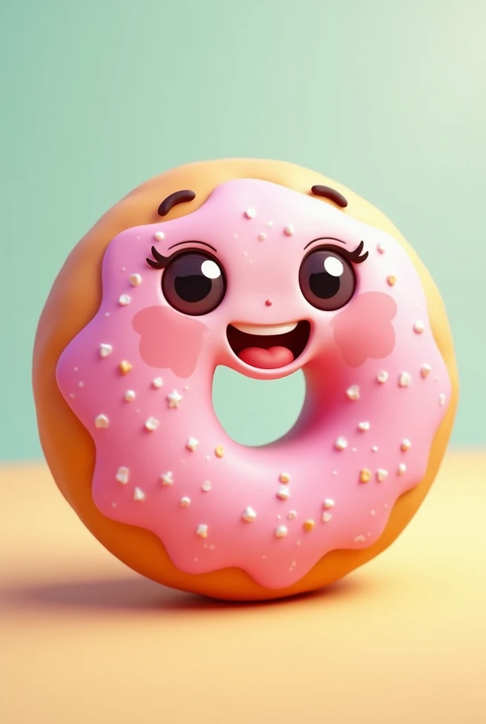 Create a happy donut but with an animated face, not so feminine, less