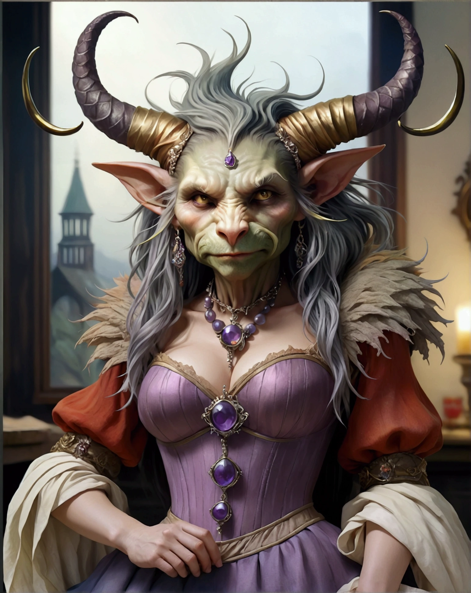 Beautiful goblin women. busty, leggy, lean, lithe. ultra-hourglass-bodytype. Corseted waist. mermaid-skirt. Official Art, Award Winning Digital Painting, Digital Illustration, Extreme Detail, 4k, Ultra Hd, Rococo, Polished, Intricate, Realistic Fantasy Art, Sharp Focus, Concept Art, Art By Wlop, Artgerm, (2d Vector Illustration)