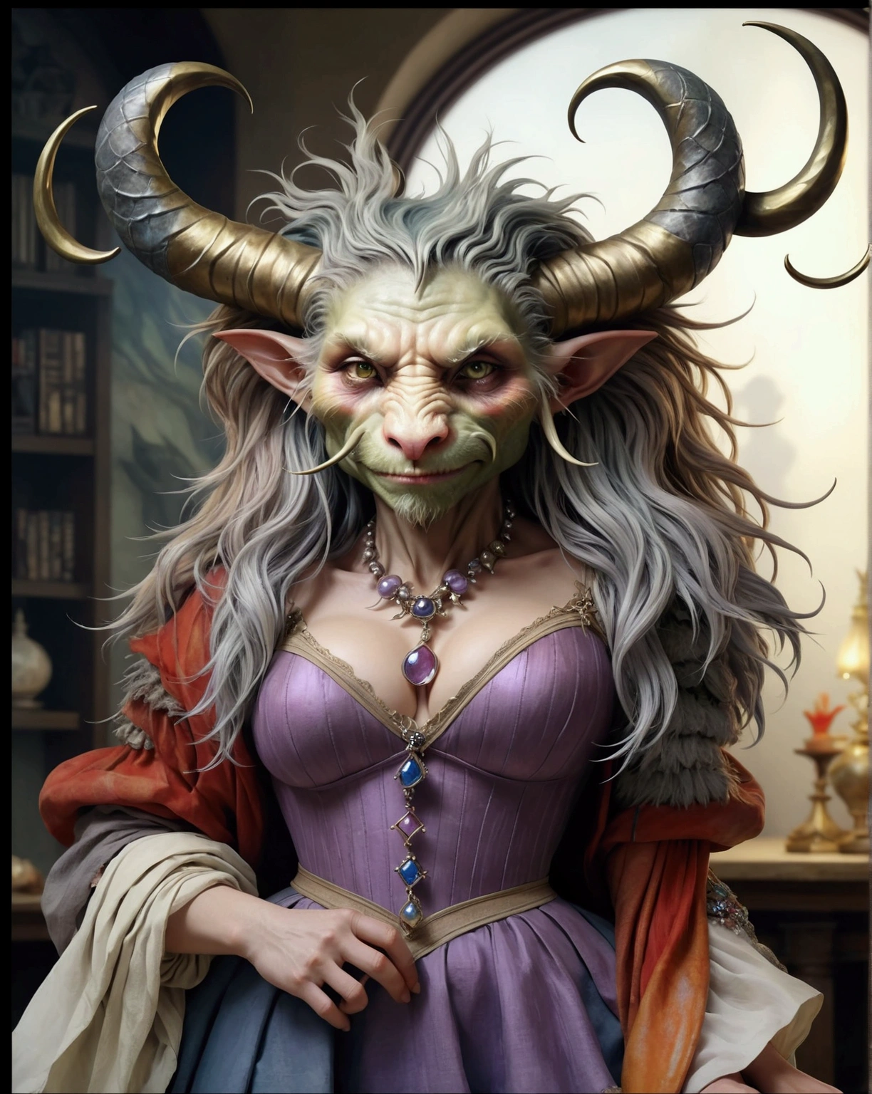 Beautiful goblin women. busty, leggy, lean, lithe. ultra-hourglass-bodytype. Corseted waist. mermaid-skirt. Official Art, Award Winning Digital Painting, Digital Illustration, Extreme Detail, 4k, Ultra Hd, Rococo, Polished, Intricate, Realistic Fantasy Art, Sharp Focus, Concept Art, Art By Wlop, Artgerm, (2d Vector Illustration)