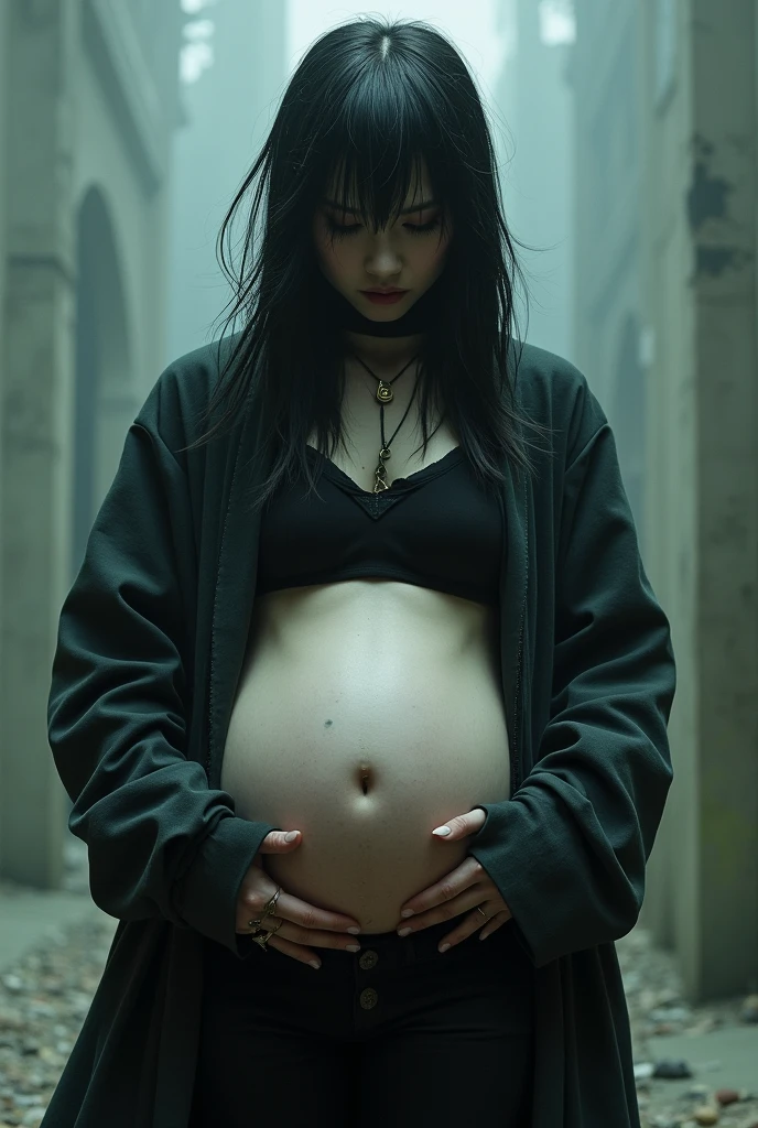Kyo from DIR EN GREy with pregnant belly