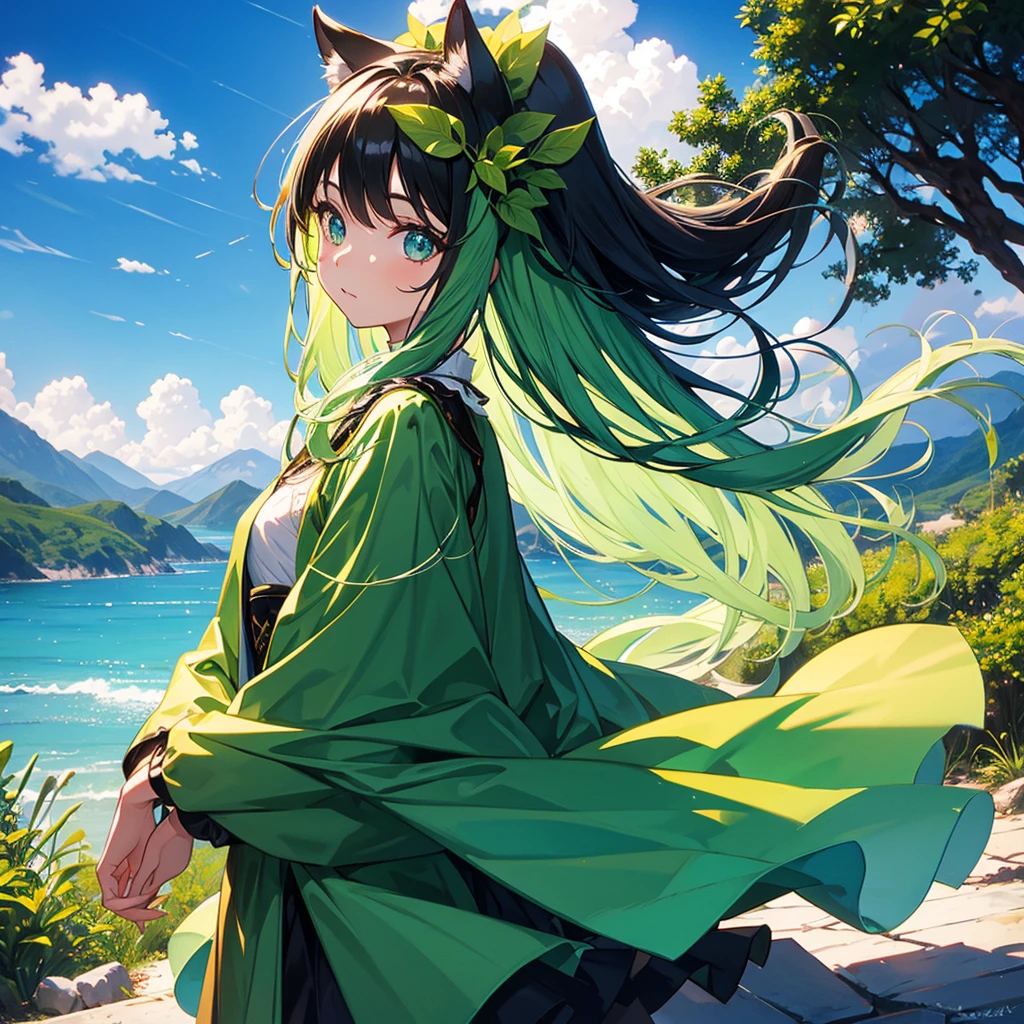 Costumes, Long hair, girl, big eyes, Green mountains and clear waters,