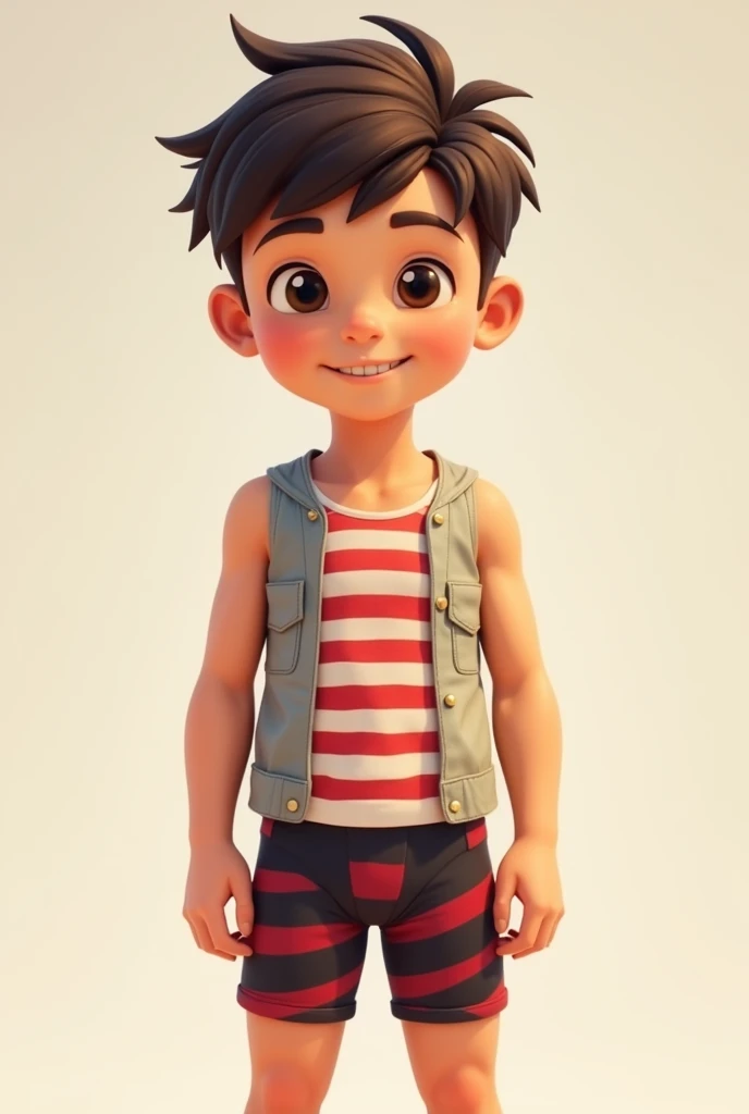 A 2. boy in tank top under vest and red colour stripline on tank top under vest and were black trunk underwear and red colour stripline on trunk underwear