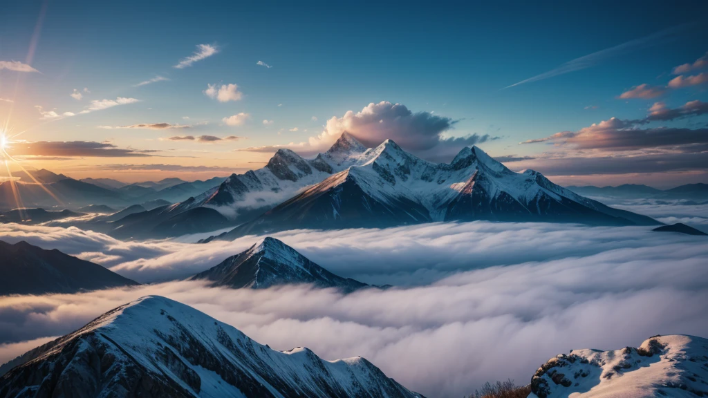Montain, cloud, sun, sunshine, freeze colors