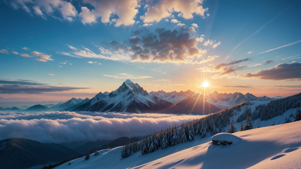 Montain, cloud, sun, sunshine, freeze colors