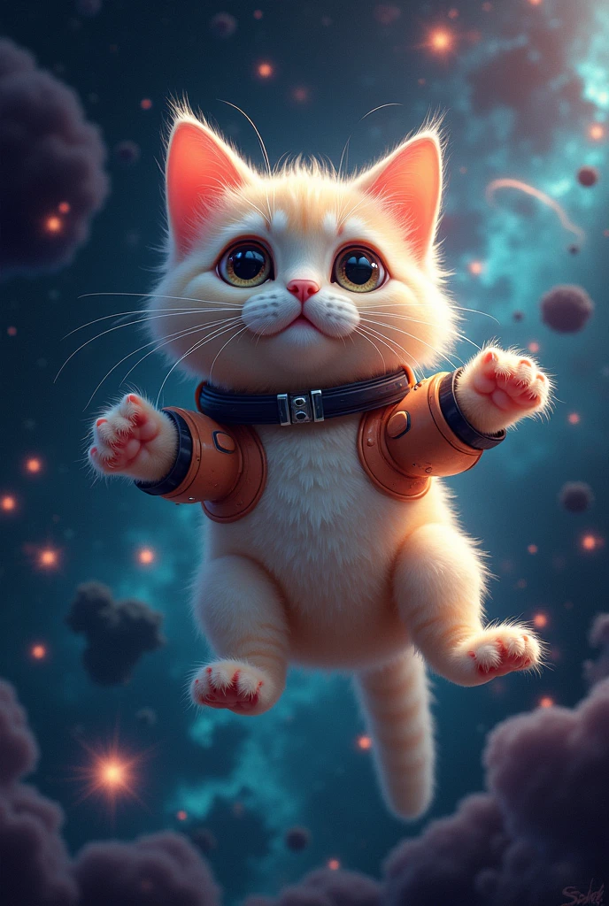 Create me a weird and funny space cat