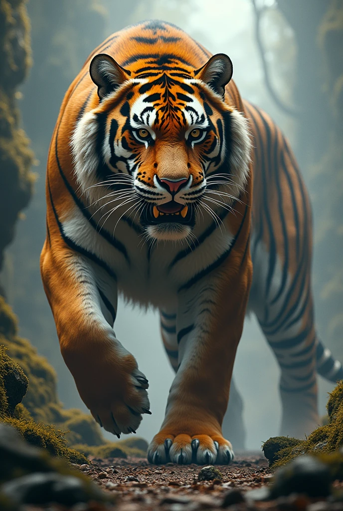 I want an image where there is a roaring tiger and it has the name megaloblast , that it is epic and impressive and has the following word in the image MEGALOBLASTO 