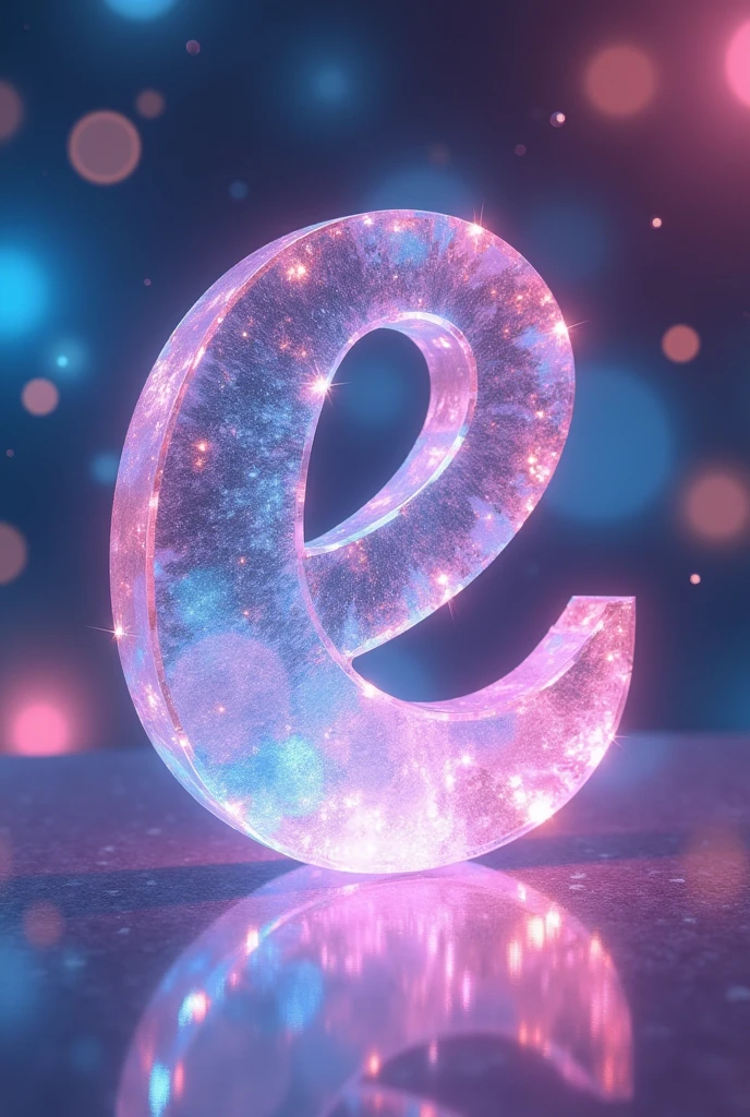Create a ":" symbol made of pink-blue crystal (hologram effect), glass material, soft glow, beautiful bright hologram background