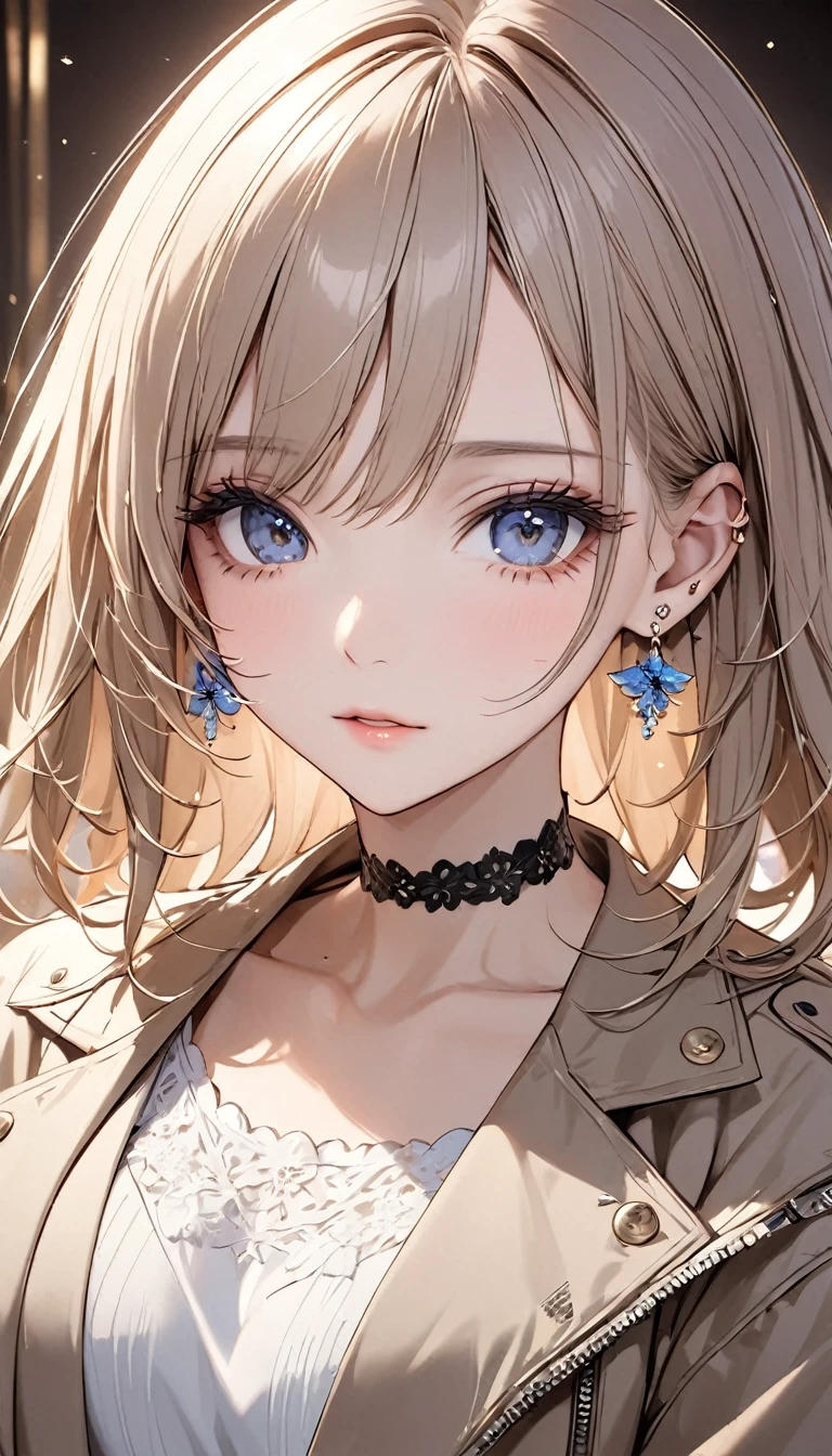 Highest quality, wonderful_delicate, beautiful, 8k, Jacket, Earrings, choker, concept