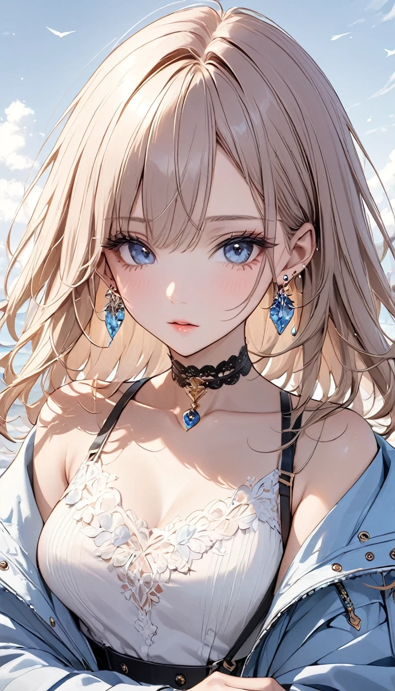 Highest quality, wonderful_delicate, beautiful, 8k, Jacket, Earrings, choker, concept