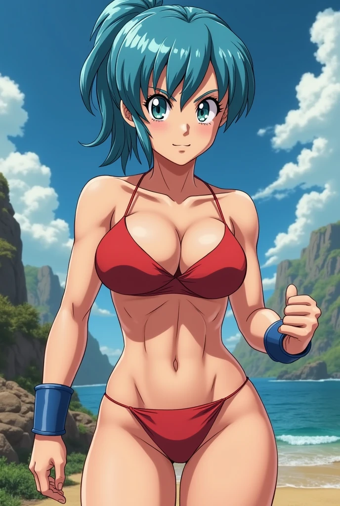 Bulma from dragon ball with red thong and showing her vagina