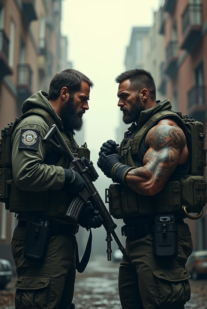 The words contractors showdown in bold print above two guys holding an AR back to back