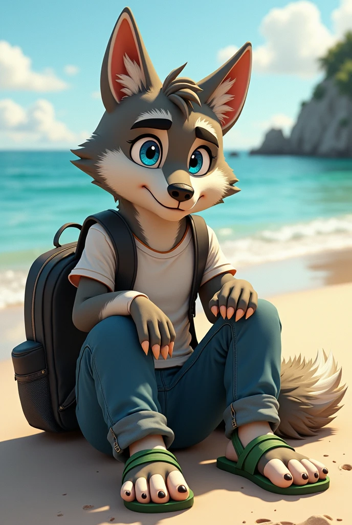 Larry (Zveropolis), wolf, gray fur, (brown body:1.3), beautiful blue eyes, Zveropolis, dressed,t-shirt,jeans,green sandals heels foot job, cum penis, with a focus on feet for dogs, wolf, Detailed fur, male, Anthro, paw pads, finger claws,holding a backpack,At the viewer, 5 fingers, paws, 4 toes , is sitting, beach, rest, sea, sand, close to the camera,long jeans, sandals heel,foot-fucus
ПЕРЕРЫВ от Nextel, for dating, by xenoforge, (difficult, high detail, Film photography, soft focus, RAW, close to the camera, good mood smile positive,
Photorealism, realistic, photorealistic,digital style, subsurface scattering,
masterpiece, Best quality, ultra realistic, 8K)