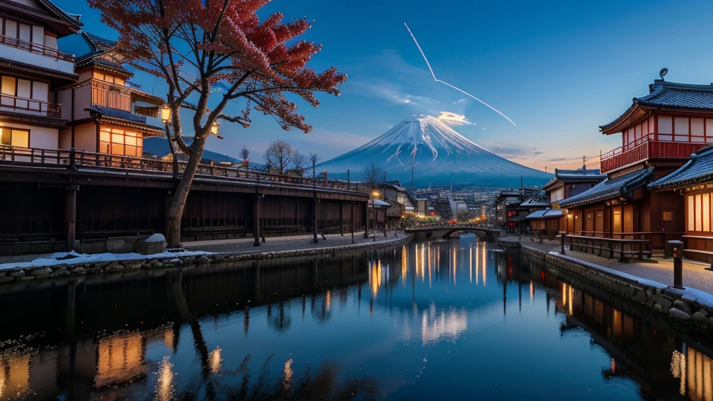 mt fuji in japan with the pagoda in the
background, in the style of snow
scenes, sky-blue and red, vibrant
cityscapes, 32k uhd, terraced
cityscapes, mesmerizing optical
illusions, dazzling cityscapes
