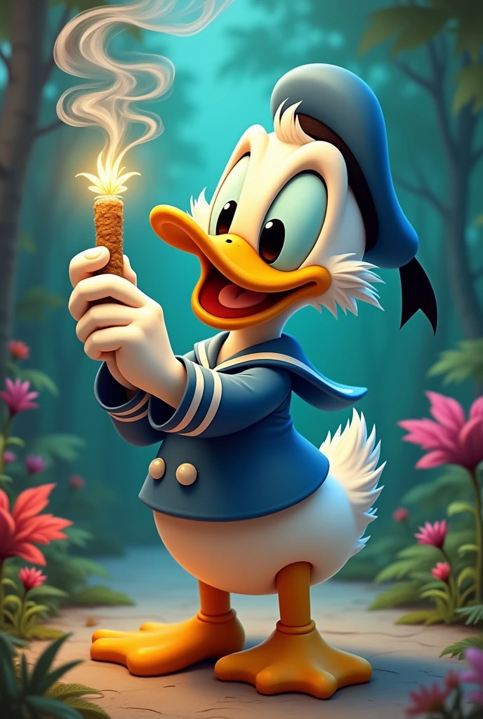 Donald Duck smokes a big joint