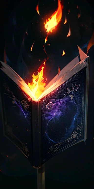 (Black background) Magic book with fire aound