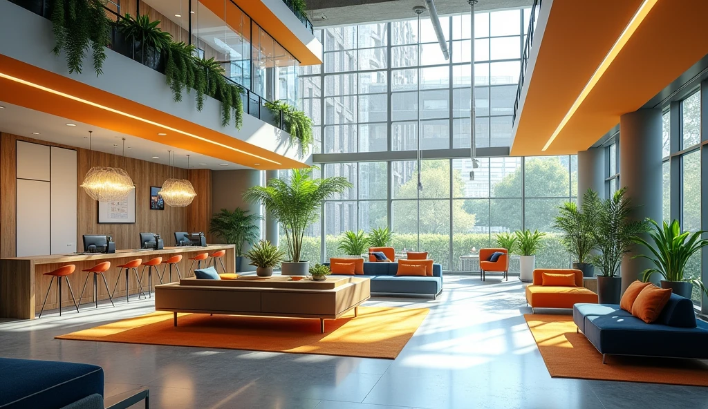 office design ideas architectural and interior design with many people working
Create open spaces with interconnected work areas, optimize natural light and fresh air.
Designate areas: Divide the office into clear areas: work area, meeting area, relaxation area and reception area.
2. Interior design
Flexible desks: Use height-adjustable desks so employees can work sitting or standing.
Ergonomic chairs: Choose ergonomic chairs to create comfort for employees during working hours.
Smart shelves and storage cabinets: Design shelves for documents and storage cabinets that can be easily moved, helping to save space.
3. Meeting and discussion areas
Multi-purpose meeting rooms: Design meeting rooms with modern technology, such as touch screens and video conference tables.
Open discussion area: Create small corners for informal meetings or brainstorming, with sofas and whiteboards.
Planting trees in the office: Use green plants to clean the air and create a sense of closeness to nature. You can place green patches in different areas or use climbing plants for decoration.
Small garden: Create a small garden on the terrace or balcony to help employees have a space to relax and regenerate their labor.
6. Light and color
Natural light: Take advantage of natural light by using large windows and glass doors.
Rich colors: Use a bright but not too bright color palette to create a sense of fun, creativity and motivation for employees.
7. Creative in decoration
Paintings and art: Hang artwork or pictures related to your industry to create inspiration.
Bulletin board: Design a bulletin board to encourage creativity in sharing new ideas or information among members.
