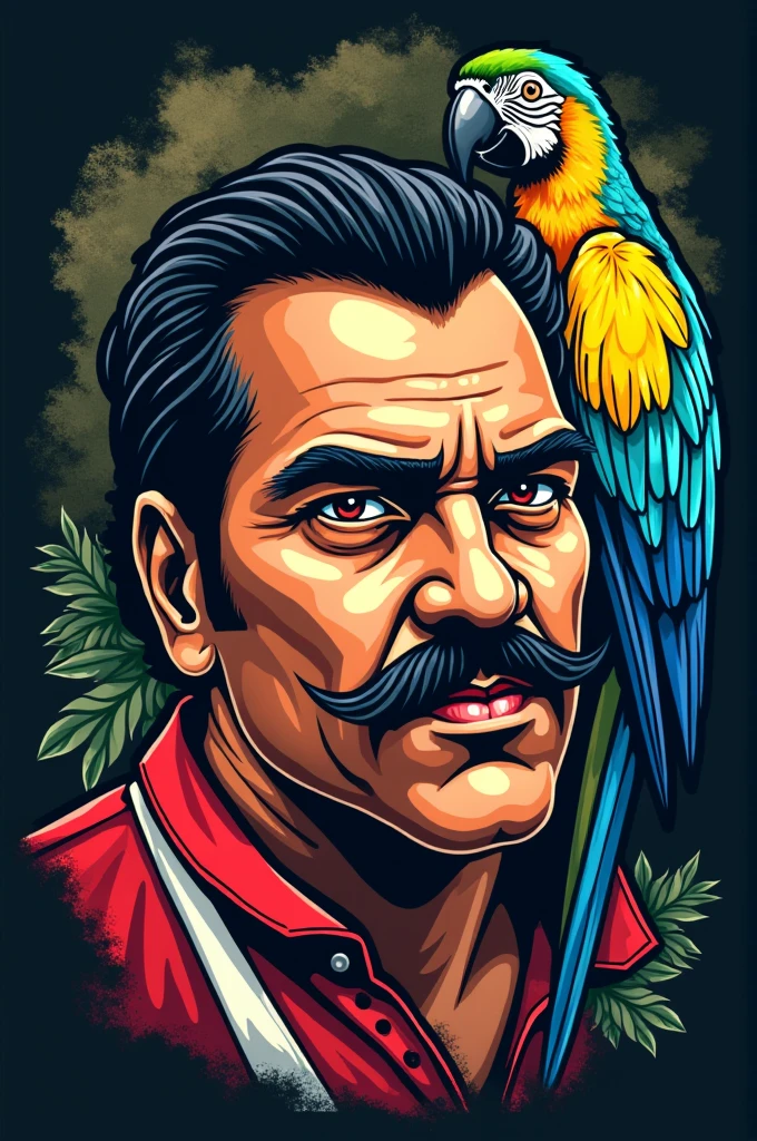 Football logo with Pablo Escobar and a parrot on his shoulder 
