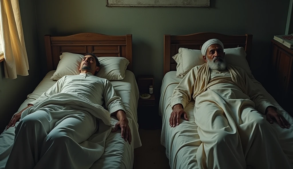 The thief was helpless in his bed and the old Muslim man lay down again in the bed next to him.