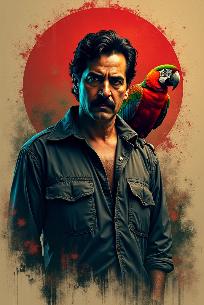 Pablo Escobar&#39;s logo and a parrot on his shoulder 
