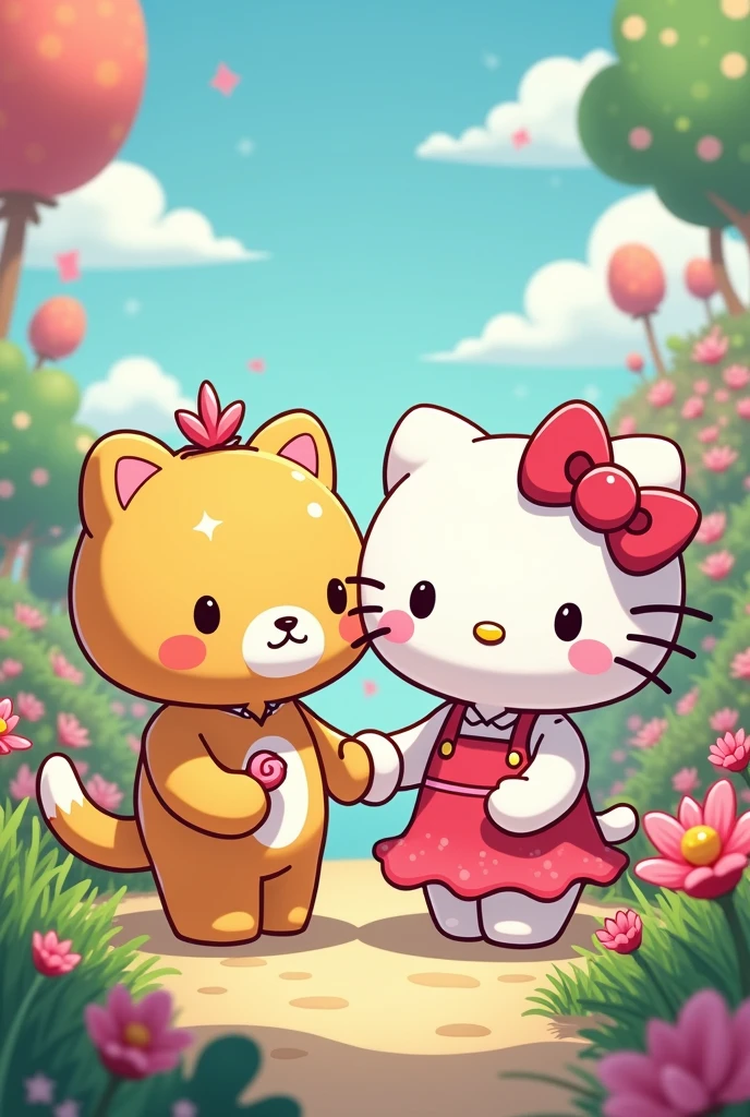Image of Hello Kitty with her boyfriend and the phrase Frapesita and Skimo
