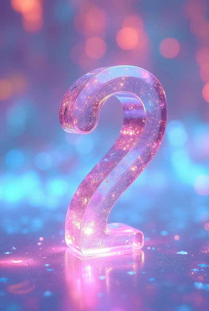 Create a ":" made of pink-blue crystal (hologram effect), glass material, soft glow, beautiful bright hologram background
