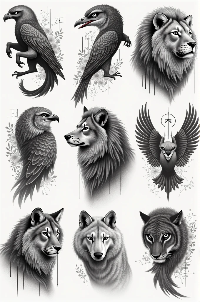 Give me 20 images for animal tattoos but without flowers
