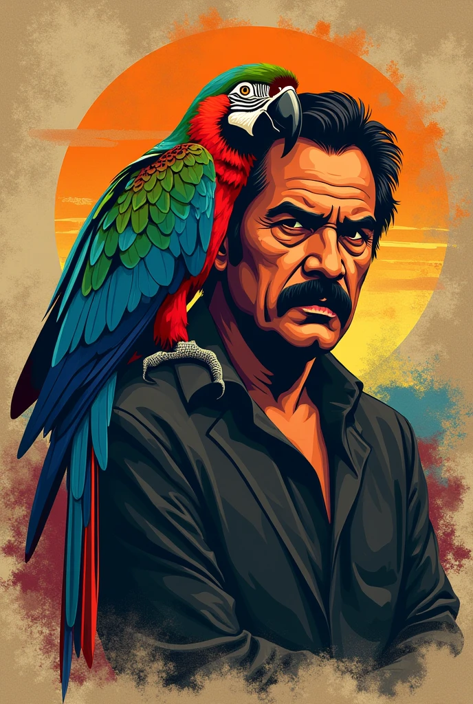 Pablo Escobar&#39;s logo and a parrot on his shoulder 
