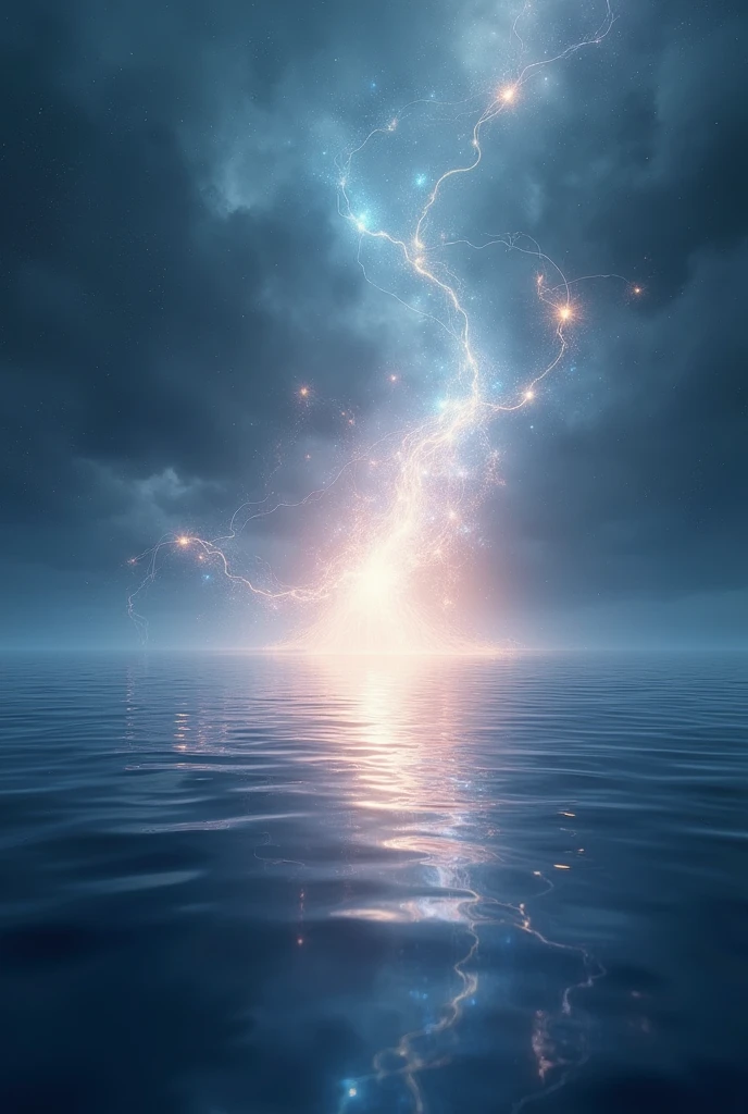 a spectrum of light floating across the water, something very heavenly, Godlike