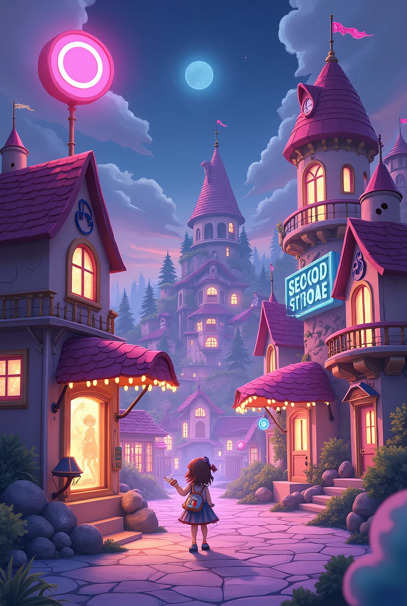 purple、anime、fantasy、Town、magnet、Arcade、locked、cute、