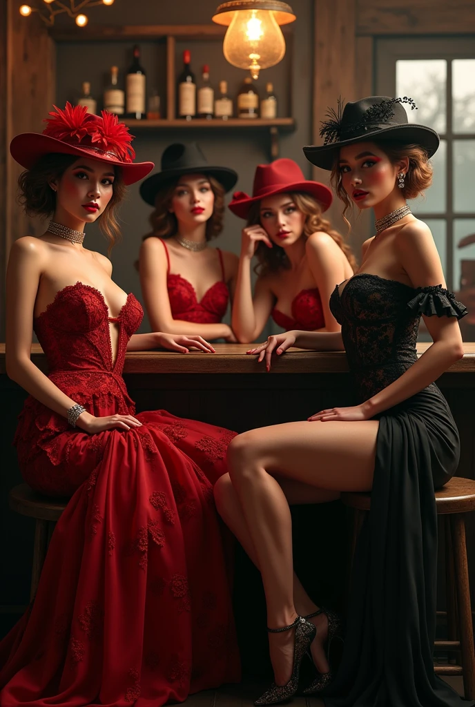4 handsome beautiful man playing a lady in a cowboy bar