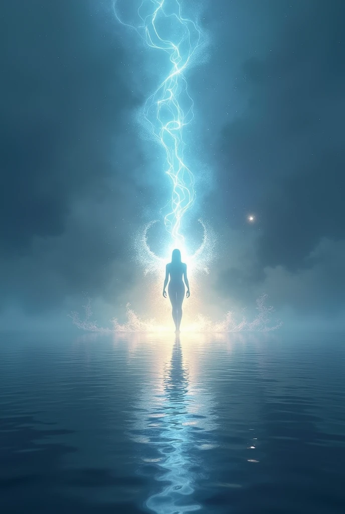 a spectrum of light walking across the water, something very heavenly, Godlike