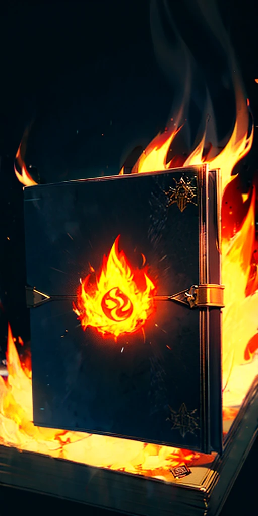 (Black background) Magic book with fire aound