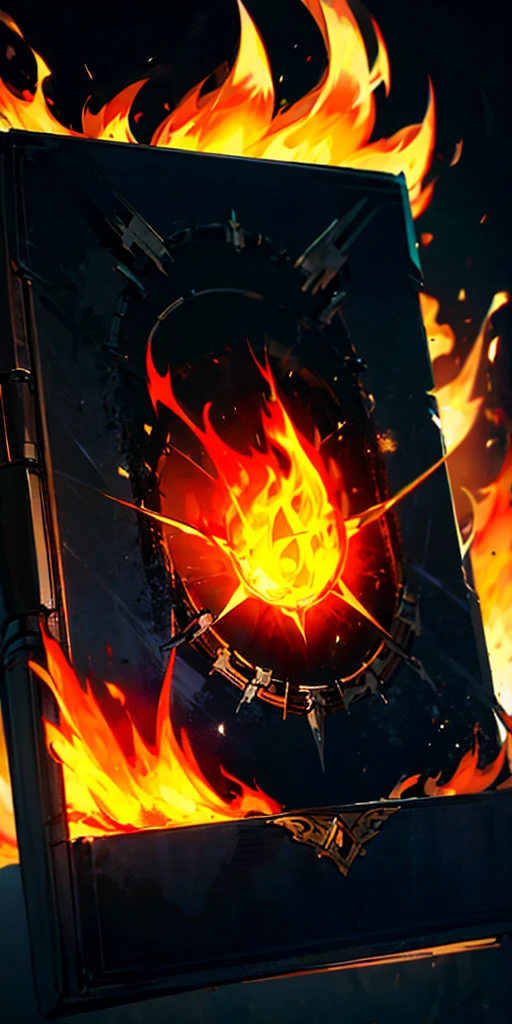 (Black background) Magic book with fire aound