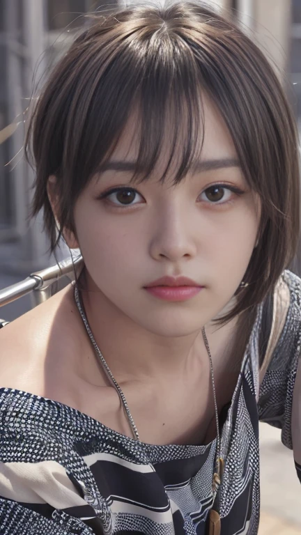 Highest quality,masterpiece,Ultra-high resolution,(Realistic:1.4),One person,shoulder,Charm,Looking into the camera,