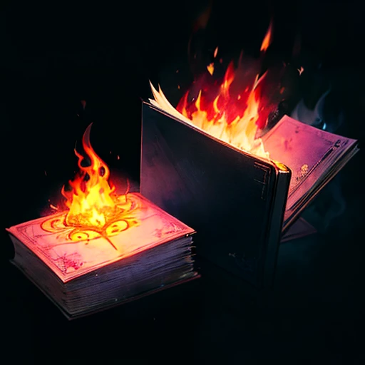 (Black background) Magic book with fire aound