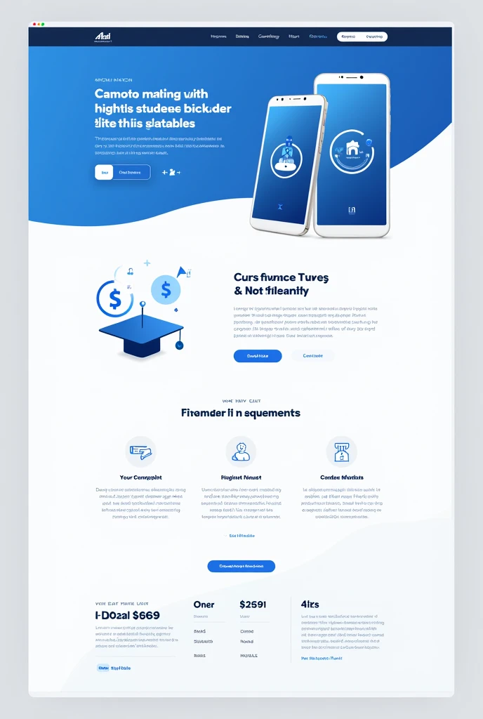 Generates an image of a web page of a company called ADEX CAPITAL with a large main title in blue and white colors that is dedicated to student loans and financing.