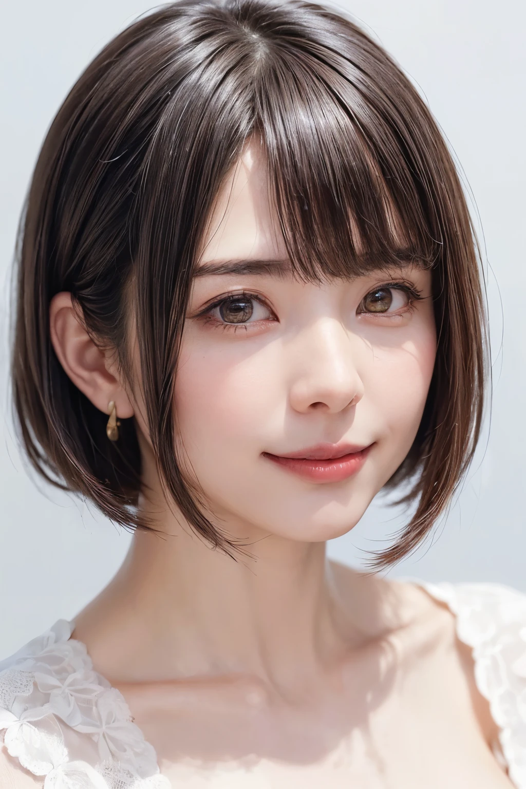 (software:1.8、masterpiece, Highest quality),1 person, alone, hyper Realistic, Realistic,Realistic, Looking at the audience, Light brown eyes:1.4,Brunette Short Bob Hair with highly detailed shiny hair, Brightly colored winter clothes, Lepangas:1.4), Outdoor, Mouth closed, Upper Body、big chest eye、eyelash、{Hugeな|big chest|Hugeなな|Mega} whole :2, chestの谷間:2、(((big chest eye、Short Bob Hair、Highlights from Students、Looking at the audience、She is very beautiful and cute、Show me your ears、Long neck、smile、Close your mouth and smile、Bangs and beautiful teeth)))、Ideal body type、（Nothing is drawn、A very beautiful pure white background:1.6）、美しいLong neck:1.4、(({Huge|big|Hugeな|Mega} chest, chestの谷間:2、Upper Bodyは服を着ていない:1.6))、(((Portraiture:2)))、Perfect Anatomy
