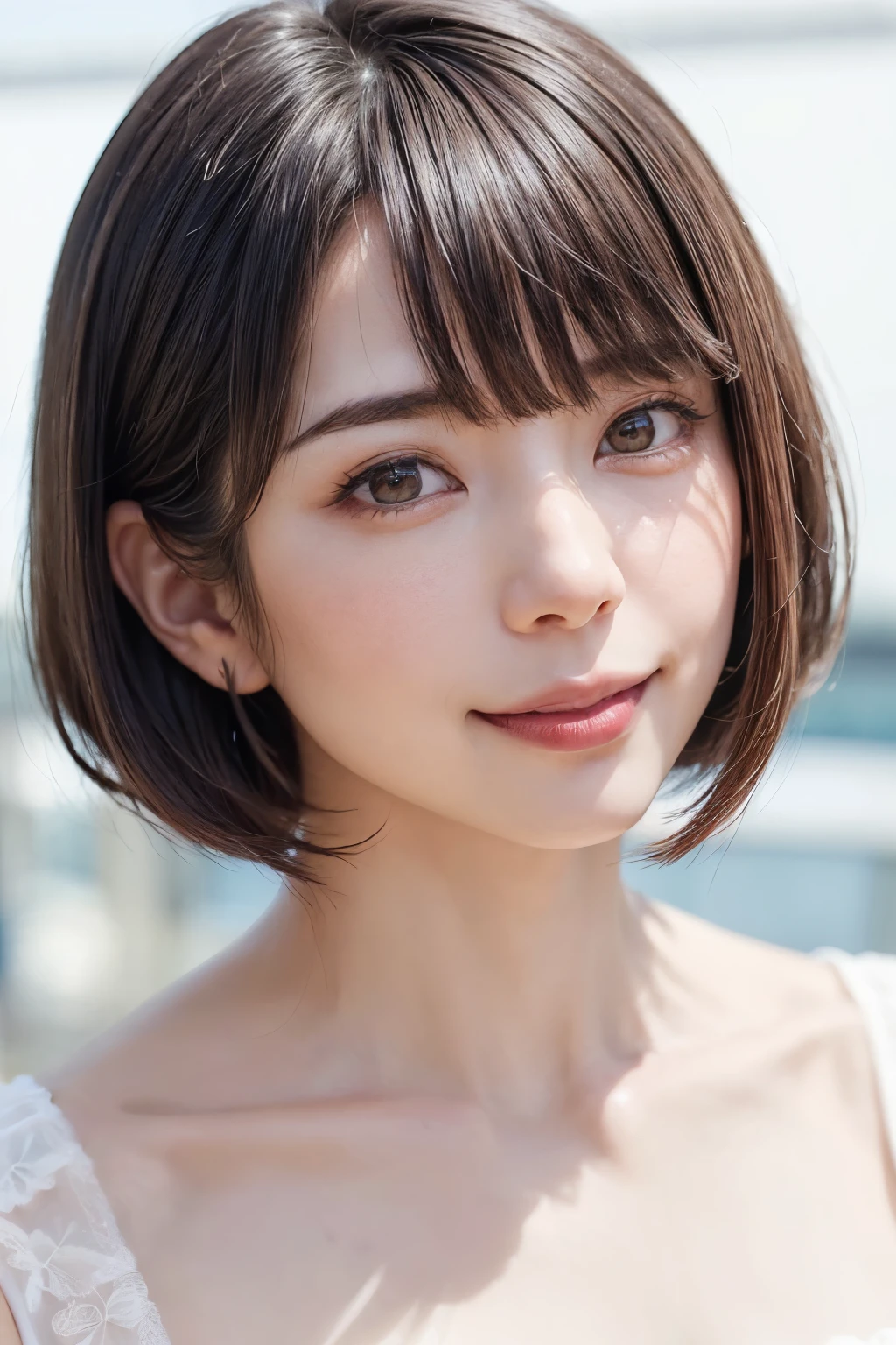 (software:1.8、masterpiece, Highest quality),1 person, alone, hyper Realistic, Realistic,Realistic, Looking at the audience, Light brown eyes:1.4,Brunette Short Bob Hair with highly detailed shiny hair, Brightly colored winter clothes, Lepangas:1.4), Outdoor, Mouth closed, Upper Body、big chest eye、eyelash、{Hugeな|big chest|Hugeなな|Mega} whole :2, chestの谷間:2、(((big chest eye、Short Bob Hair、Highlights from Students、Looking at the audience、She is very beautiful and cute、Show me your ears、Long neck、smile、Close your mouth and smile、Bangs and beautiful teeth)))、Ideal body type、(Nothing is drawn、A very beautiful pure white background:1.6)、美しいLong neck:1.4、(({Huge|big|Hugeな|Mega} chest, chestの谷間:2、Upper Bodyは服を着ていない:1.6))、(((Portraiture:2)))、Perfect Anatomy