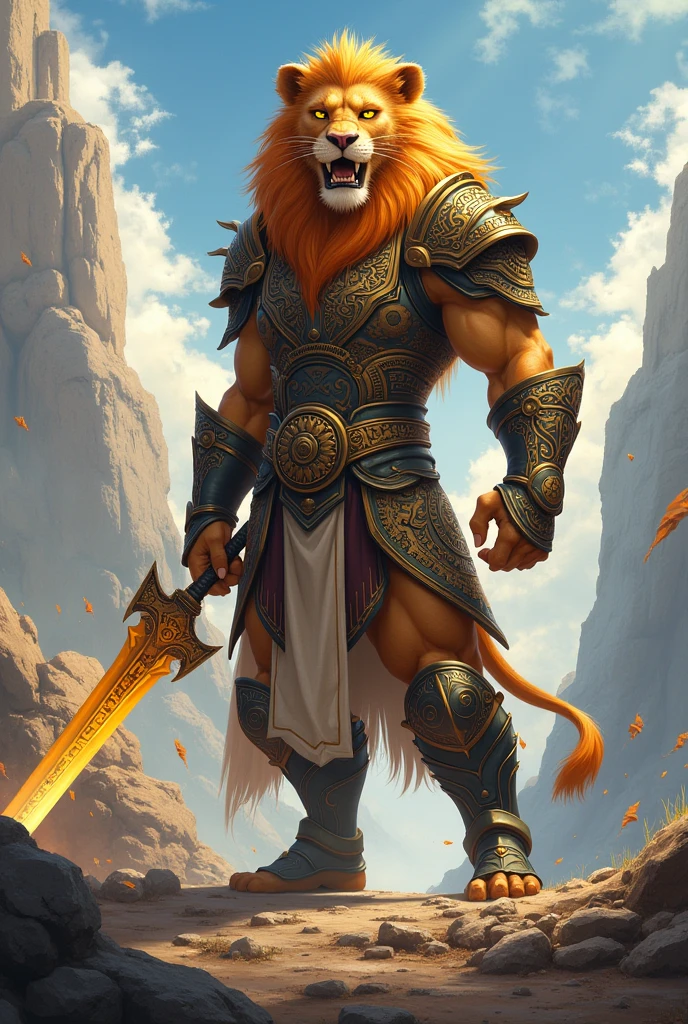Animated warrior lion in human form