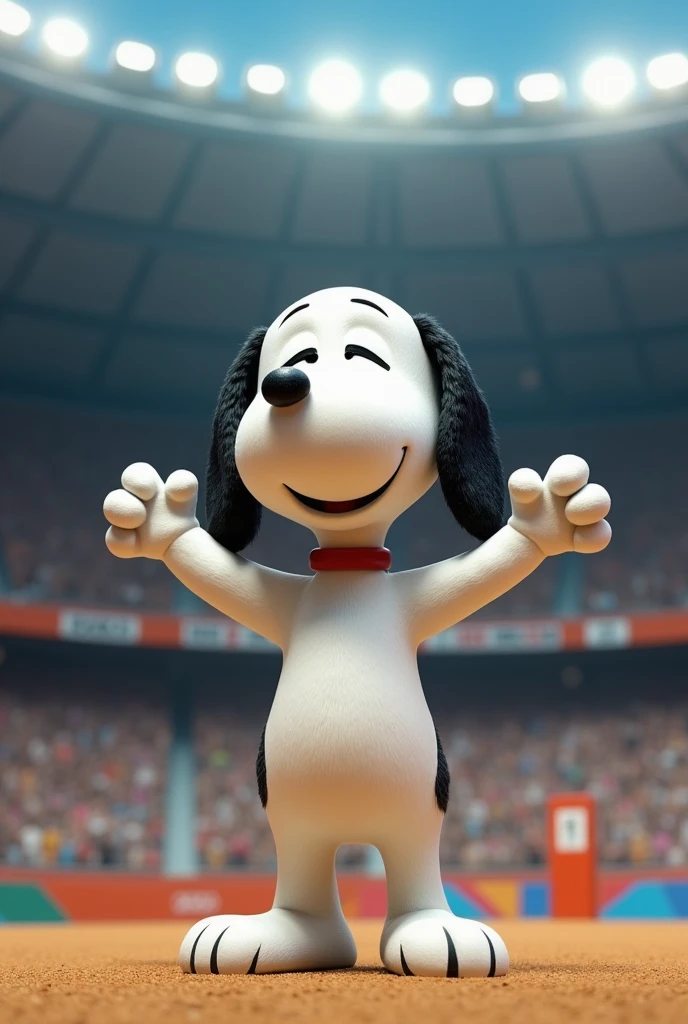 Take a photo of Snoopy in Yusuf Dikeç's pose from the Olympic Games.