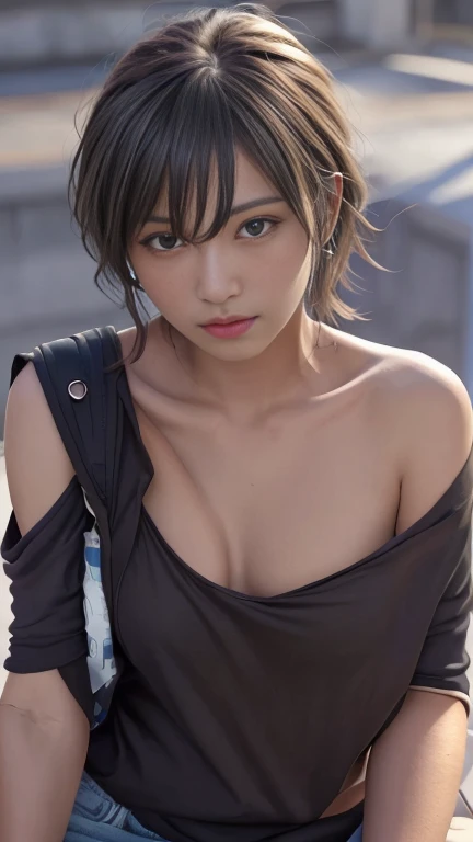 Highest quality,masterpiece,Ultra-high resolution,(Realistic:1.4),One person,shoulder,Charm,Looking into the camera,
