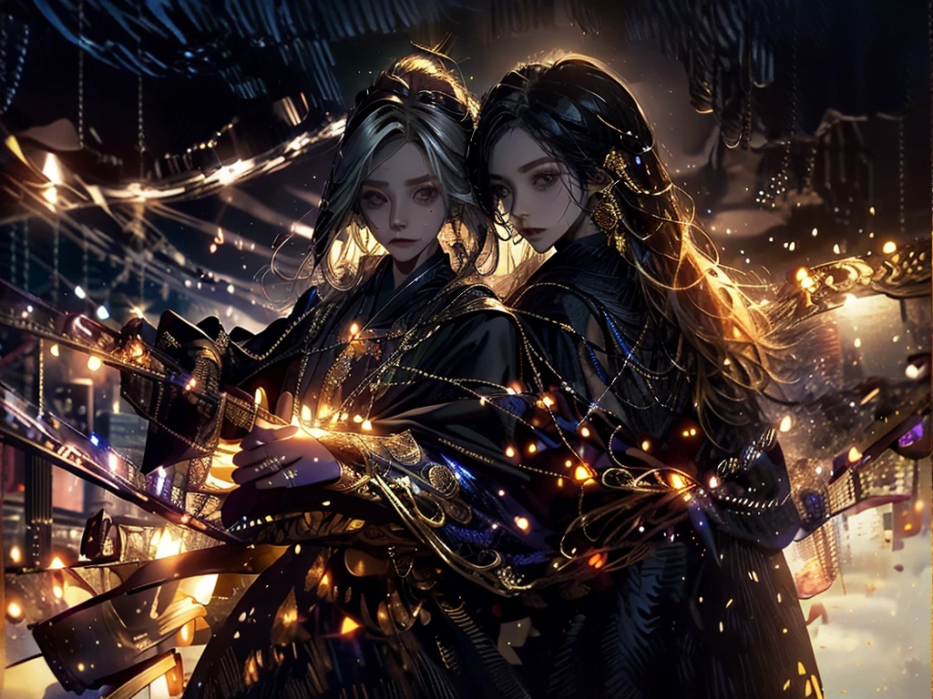 Runic Background、Wearing a black robe、Mage's Clothing、golden hair color、look at the viewer、masterpiece、cute woman、Wearing elegant school clothes