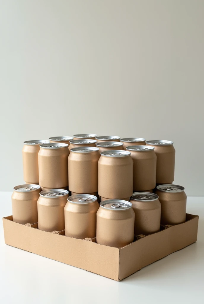 Cardboard tray with 24 cans in 2 levels of 12 cans each