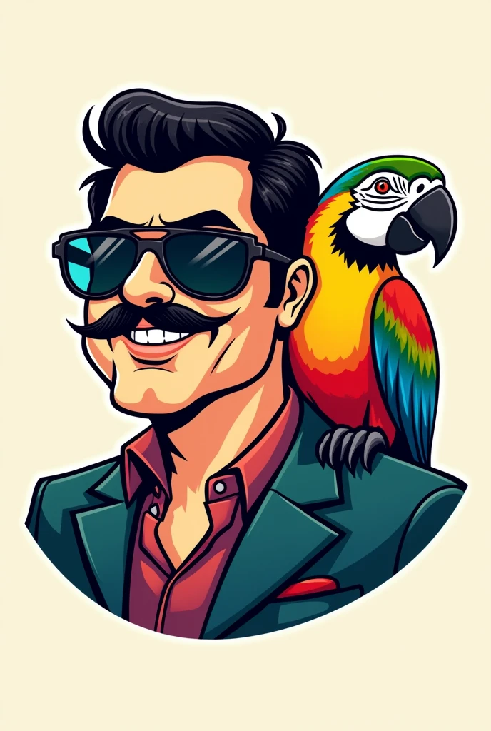 Cartoon logo of Pablo Escobar and a parrot on his shoulder