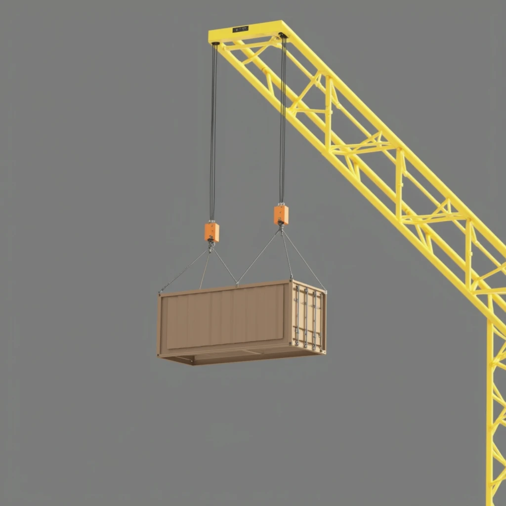 (masterpiece, top quality, best quality, official art,beautiful and aesthetic:1.2),(4k,8k, best quality,masterpiece:1.2),(((white background))), solo,Gantry crane, a yellow-painted metal steel frame, with a steel cable lifting a square-shaped cargo, representing a construction site crane. It is viewed from an overhead angle, with a clear and accurate structure, modern realistic representation, and consistent lighting that looks natural and believable.