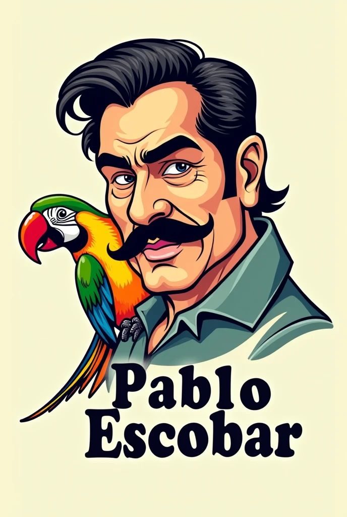 Cartoon logo of Colombia&#39;s Pablo Escobar and a parrot on his shoulder 
