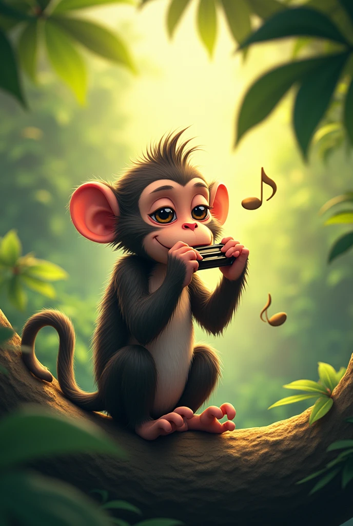 A monkey playing a harmonica