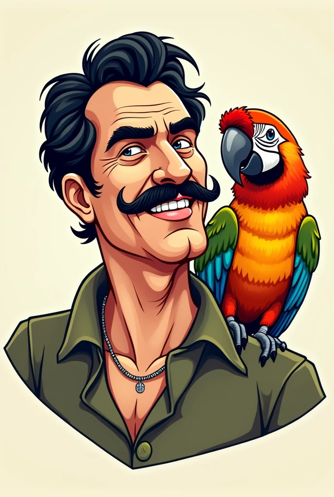 Cartoon logo of Colombia&#39;s Pablo Escobar and a parrot on his shoulder 
